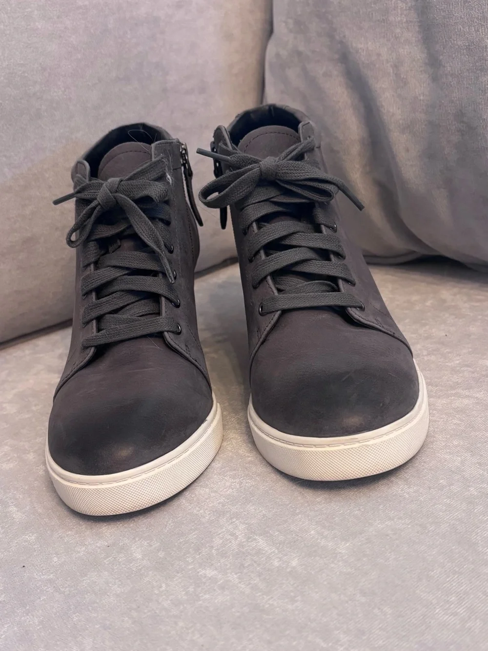 Women's Grey Wedge Sneaker Booties - Lace-Up Comfort